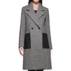 Calvin Klein XXS Notch Collar Double Breast Patch Pocket Houndstooth Wool Jacket